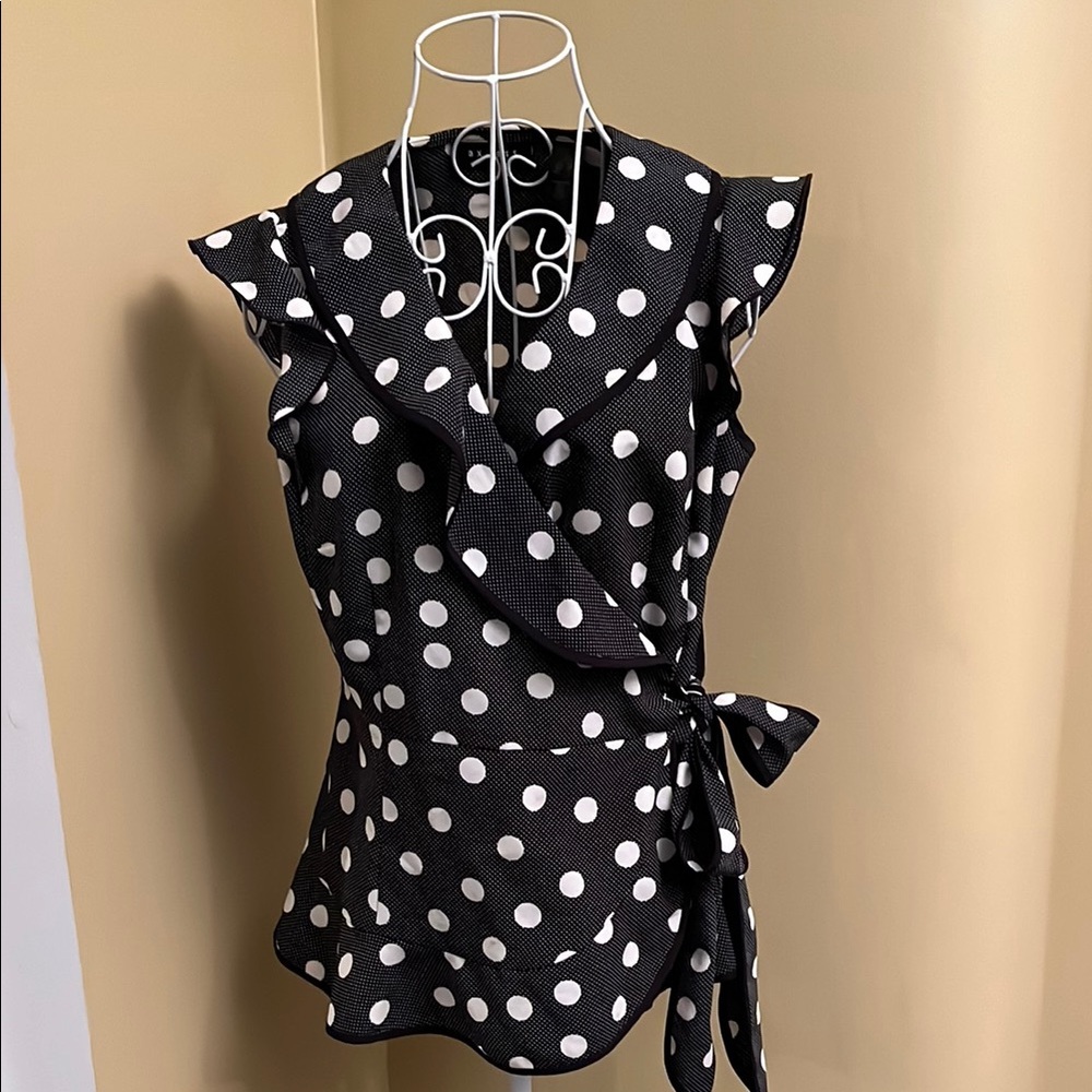Polka Dot Wrap Top - Black and White
